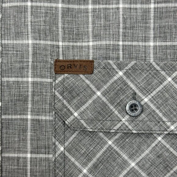 Orvis Check Plaid Shirt Size M Gray Short Sleeve Button Down Casual Shirt - Picture 3 of 9